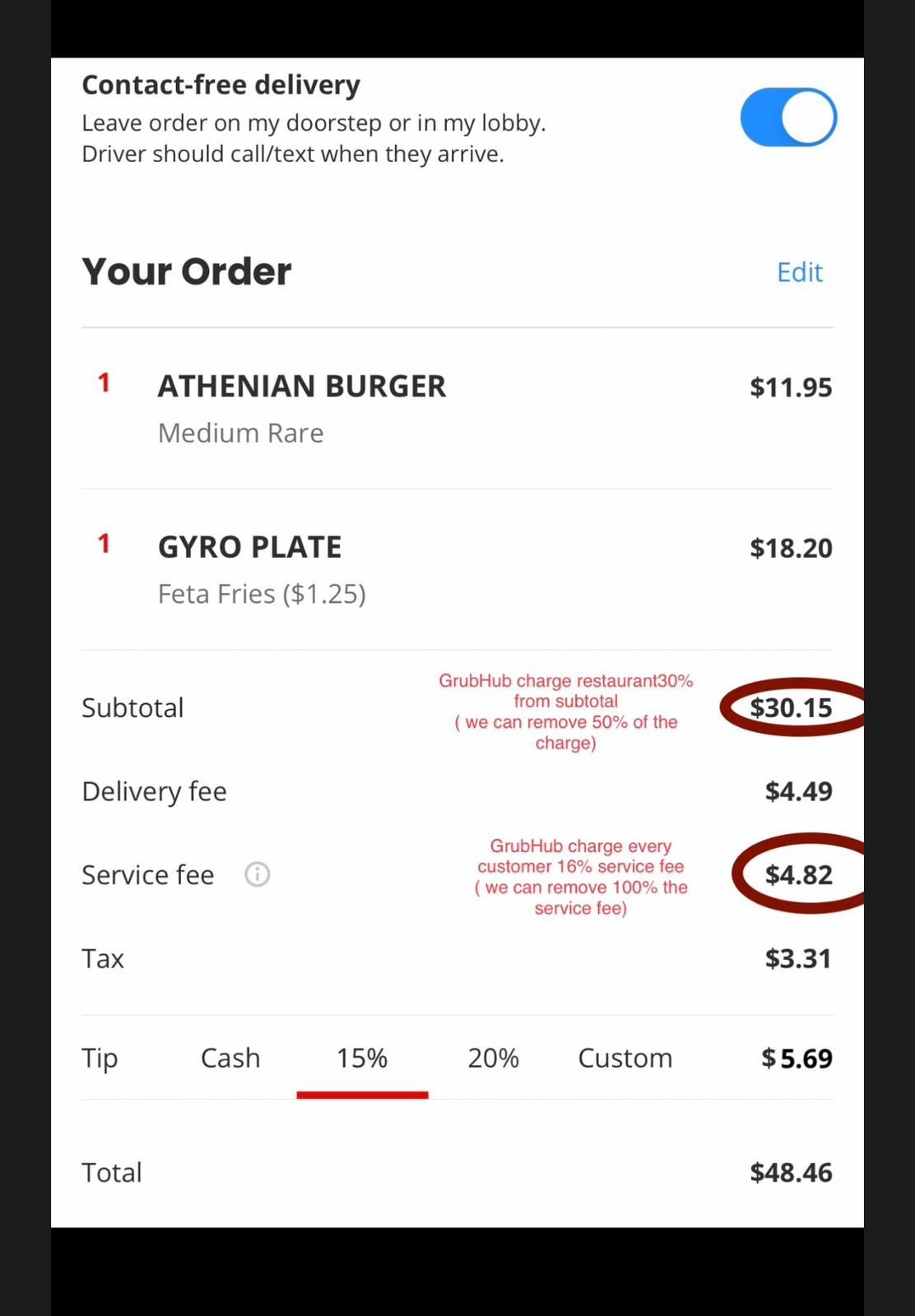 👆GrubHub Order Ticket 